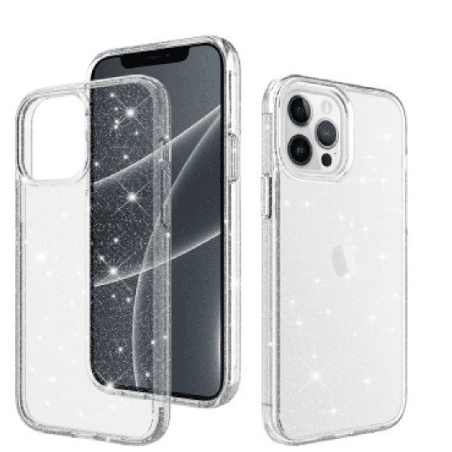 iPhone 15 Pro Max Clear Heavy-Duty Protection Case Cover: Shiny Glitter, Scratch Resistant with Screen & Rear Camera Lens Protec