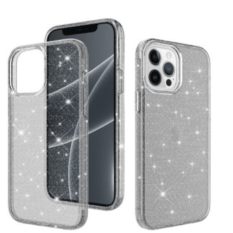 iPhone 15 Plus Clear Heavy-Duty Protection Case Cover: Shiny Glitter, Scratch Resistant with Screen & Rear Camera Lens Protectio