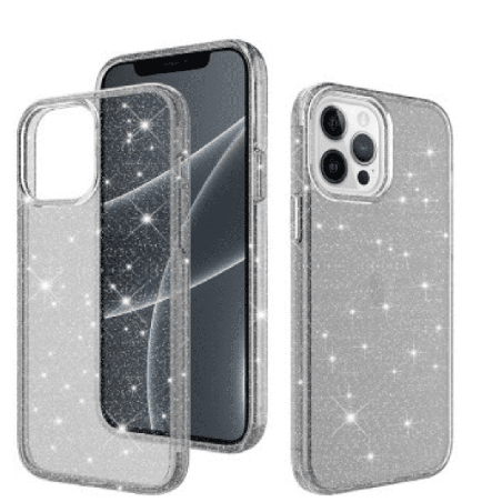 iPhone 15 Plus Clear Heavy-Duty Protection Case Cover: Shiny Glitter, Scratch Resistant with Screen & Rear Camera Lens Protectio
