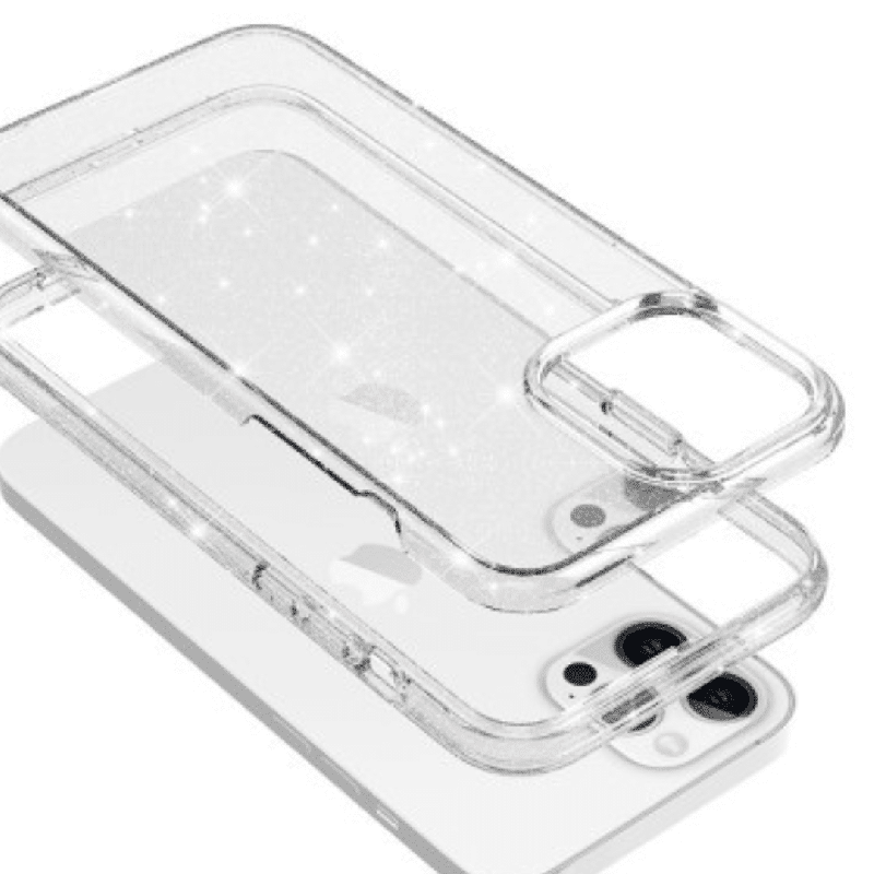 iPhone 15 Plus Clear Heavy-Duty Protection Case Cover Shiny Glitter, Scratch Resistant with Screen & Rear Camera Lens Protection
