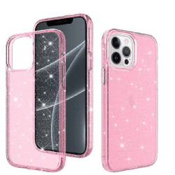 iPhone 15 Pro Max Clear Heavy-Duty Protection Case Cover: Shiny Glitter, Scratch Resistant with Screen & Rear Camera Lens Protec