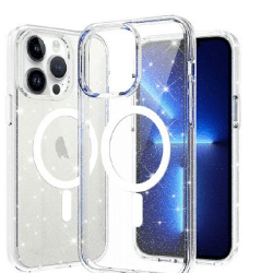 iPhone 15 Clear Heavy-Duty Protection Case Cover: Shiny Glitter, Scratch Resistant with Screen & Rear Camera Lens Protection, & 
