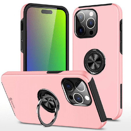 iPhone 15 Pro Max Anti-Shock Magnetic Ring Holder Case Cover: Full 360° Protection With Magnetic Adhesion For Fall Prevention - 