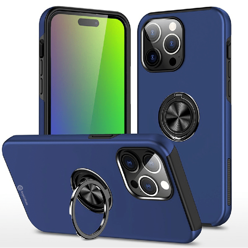 iPhone 15 Pro Max Anti-Shock Magnetic Ring Holder Case Cover: Full 360° Protection With Magnetic Adhesion For Fall Prevention - 