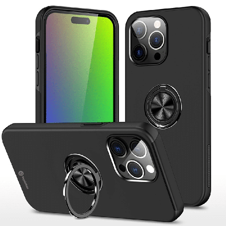 iPhone 15 Pro Max Anti-Shock Magnetic Ring Holder Case Cover: Full 360° Protection With Magnetic Adhesion For Fall Prevention - 