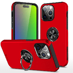 iPhone 15 Pro Anti-Shock Magnetic Ring Holder Case Cover: Full 360° Protection With Magnetic Adhesion For Fall Prevention - Red