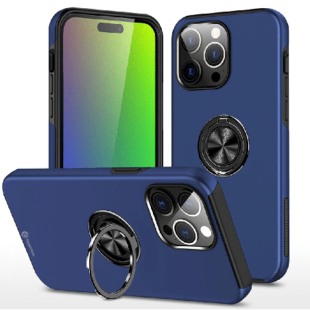 iPhone 15 Pro Max Anti-Shock Magnetic Ring Holder Case Cover: Full 360° Protection With Magnetic Adhesion For Fall Prevention - 