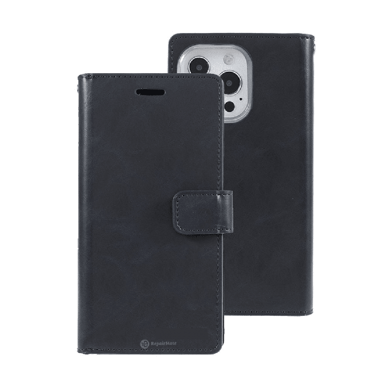 iPhone 15 Pro Max PU Leather Shock Absorption Flip Wallet Case Cover with Full Front Cover & Metal Snap-On Fastener, Multiple Ca