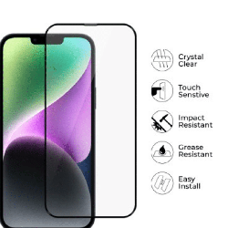 iPhone 15 High-Quality Tempered Glass Screen Protector Full-Screen Coverage, Black Edge, Scratch & Stain-Resistant, Tough, HD Cl