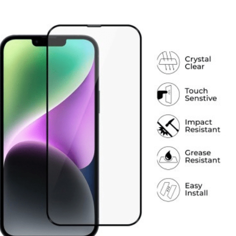 iPhone 15 High-Quality Tempered Glass Screen Protector Full-Screen Coverage, Black Edge, Scratch & Stain-Resistant, Tough, HD Cl