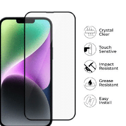 iPhone 14 High-Quality Tempered Glass Screen Protector Full-Screen Coverage, Black Edge, Scratch & Stain-Resistant, Tough, HD Cl