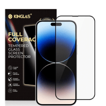 iPhone 14 Pro High-Quality Tempered Glass Screen Protector: Full-Screen Coverage, Black Edge, Scratch & Stain-Resistant, Tough, 
