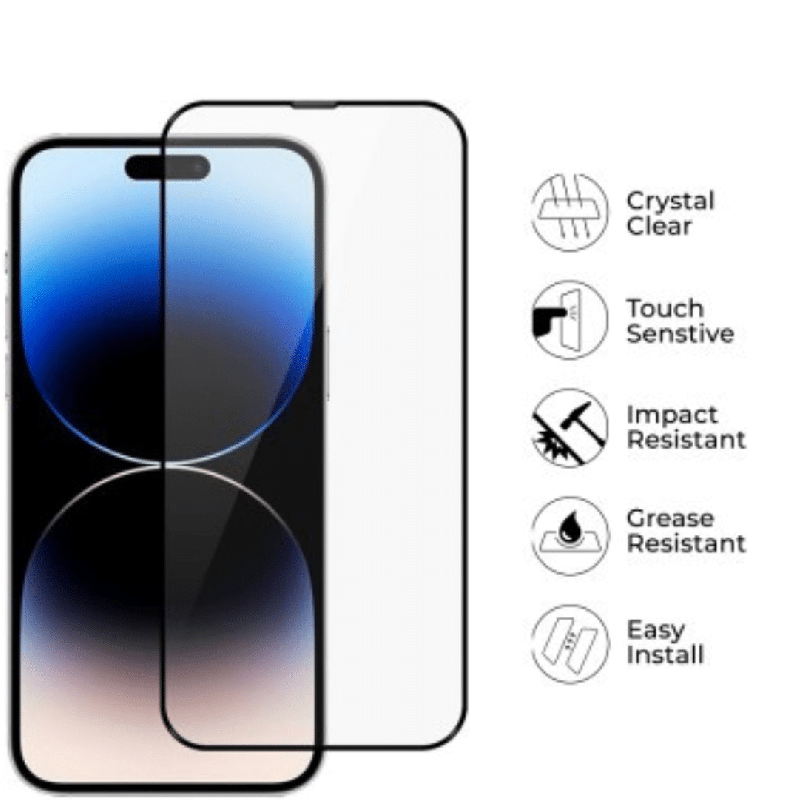 iPhone 14 Pro Max High-Quality Tempered Glass Screen Protector: Full-Screen Coverage, Black Edge, Scratch &amp; Stain-Resistant,