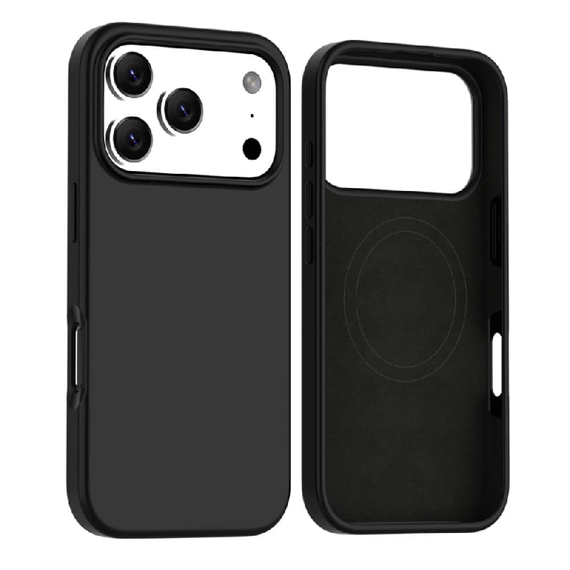 iPhone 17 Pro Max Liquid Silicone Case Cover with Magnetic Ring Compressed Australia - Black