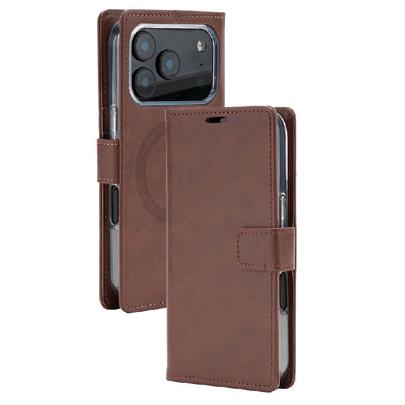 iPhone 17 Pro Max Wallet Folio Diary Case With MagSafe Combability & Card Slots - Brown