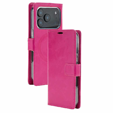 iPhone 17 Pro Max Wallet Folio Diary Case With MagSafe Combability & Card Slots - Hot Pink