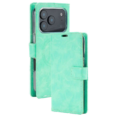 iPhone 17 Pro Max Wallet Folio Diary Case With MagSafe Combability & Card Slots- Mint