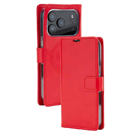 iPhone 17 Pro Max Wallet Folio Diary Case With MagSafe Combability & Card Slots - Red