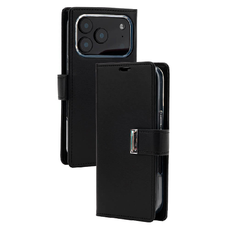 iPhone 17 Pro Max Wallet Folio Diary Case With Card Slots Australia Black