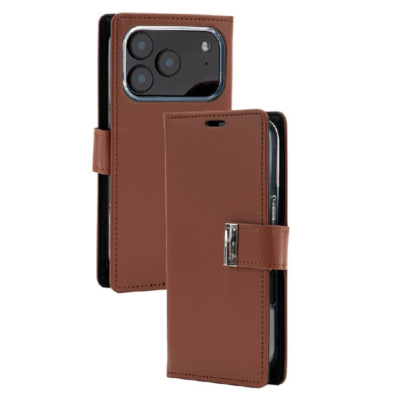 iPhone 17 Pro Max Wallet Folio Diary Case With Card Slots Australia Brown