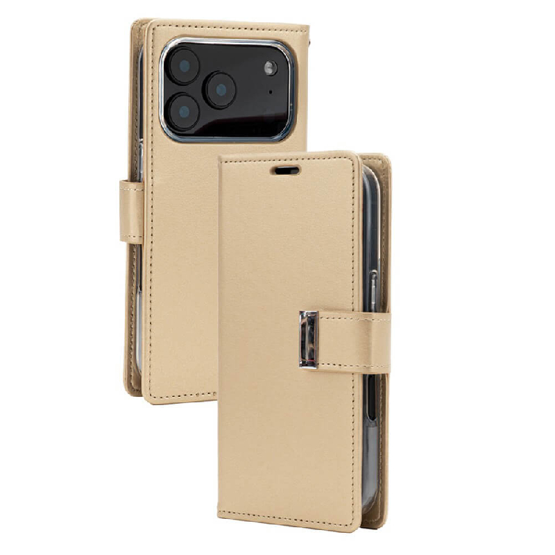iPhone 17 Pro Max Wallet Folio Diary Case With Card Slots Australia Gold
