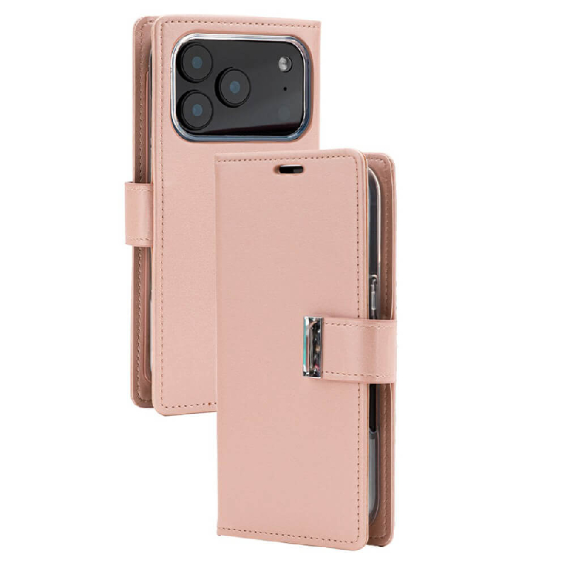 iPhone 17 Pro Max Wallet Folio Diary Case With Card Slots Australia Rose Gold