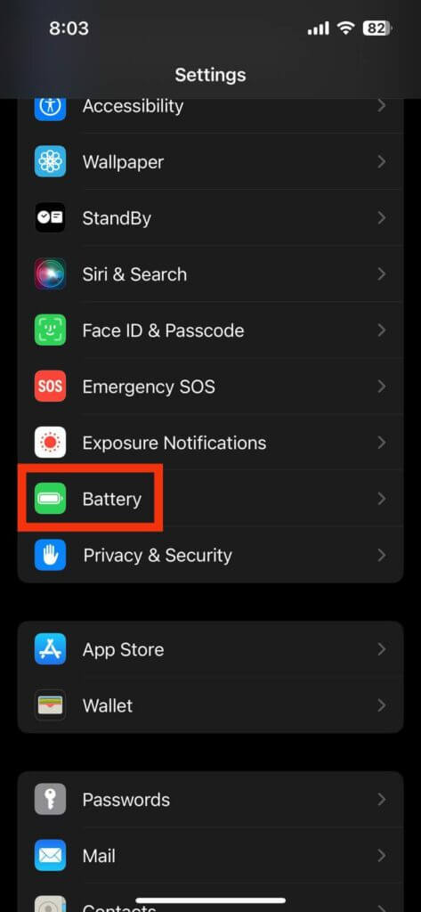 battery settings on iPhone