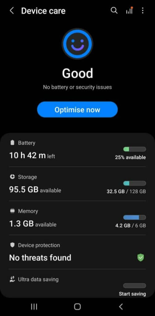 battery status of android phone