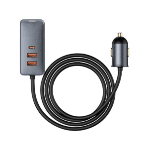 Multi-port Fast Charging Car Charger with Extension Cord 120W 2U+2C-Gray