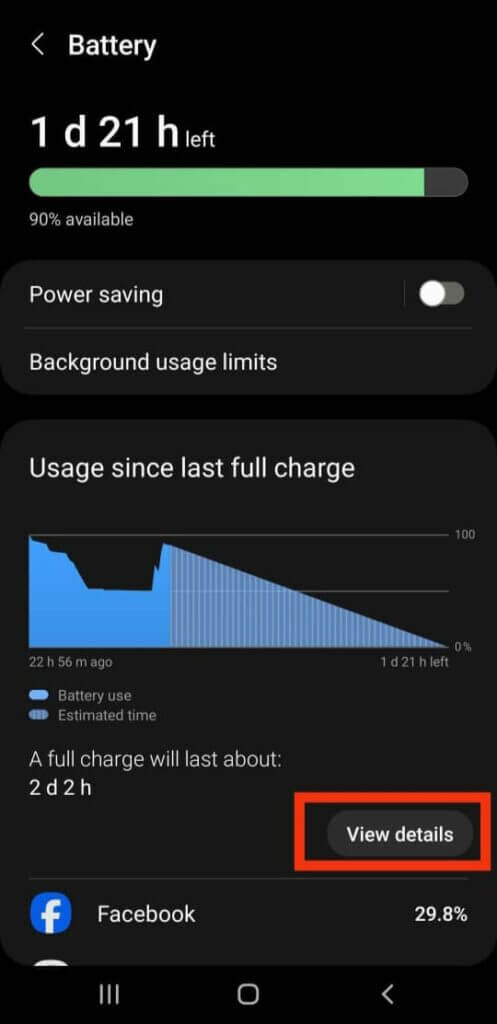 battery usage status on android phone