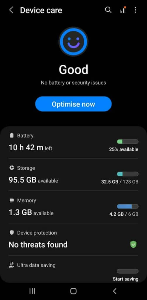battery status of android phone 